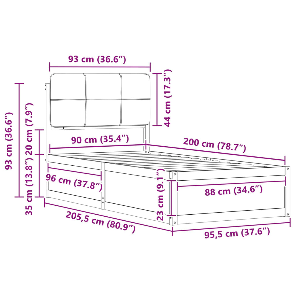 Bettgestell mit gepolstertem Kopfteil Schwarz 90 x 200 cm