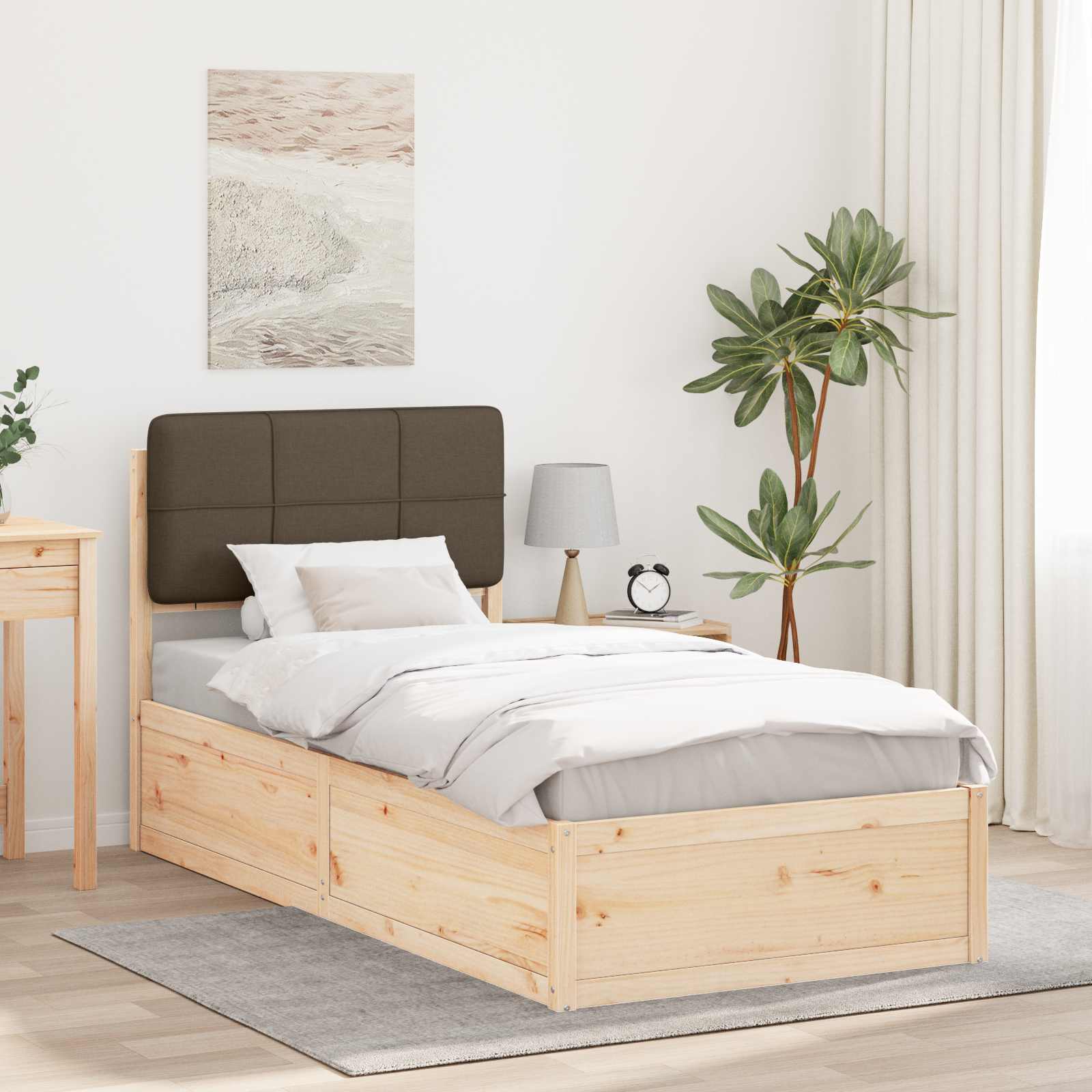 Bettgestell mit gepolstertem Kopfteil Taupe 90 x 200 cm