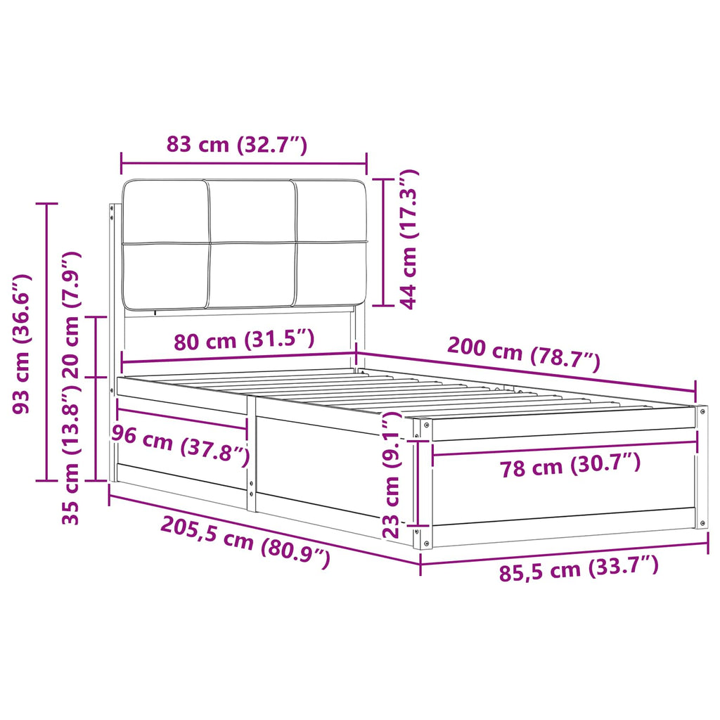 Bettgestell mit gepolstertem Kopfteil Dunkelgrau 80 x 200 cm