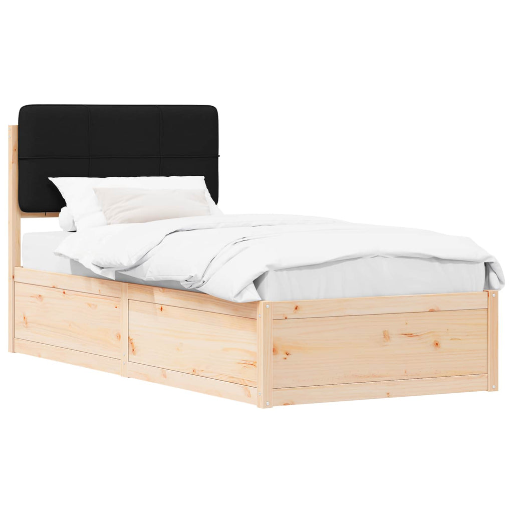 Bettgestell mit gepolstertem Kopfteil Schwarz 75 x 190 cm