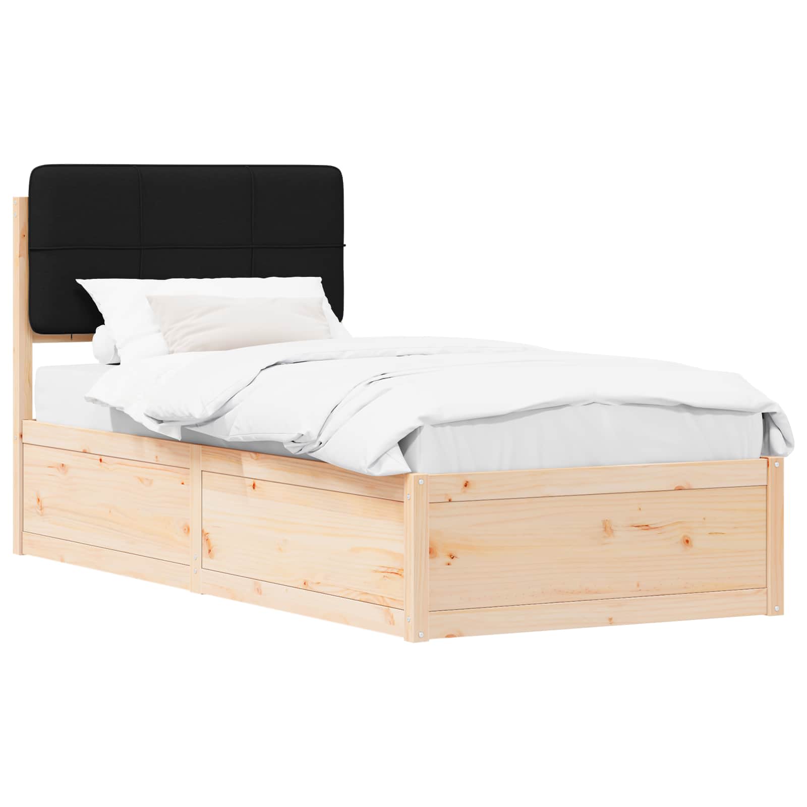 Bettgestell mit gepolstertem Kopfteil Schwarz 75 x 190 cm