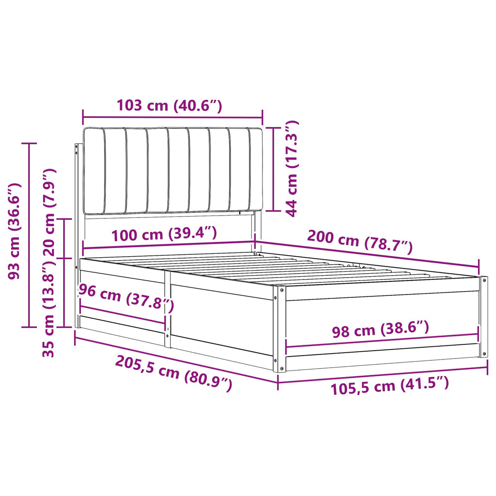 Bettgestell mit gepolstertem Kopfteil Hellgrau 100 x 200 cm
