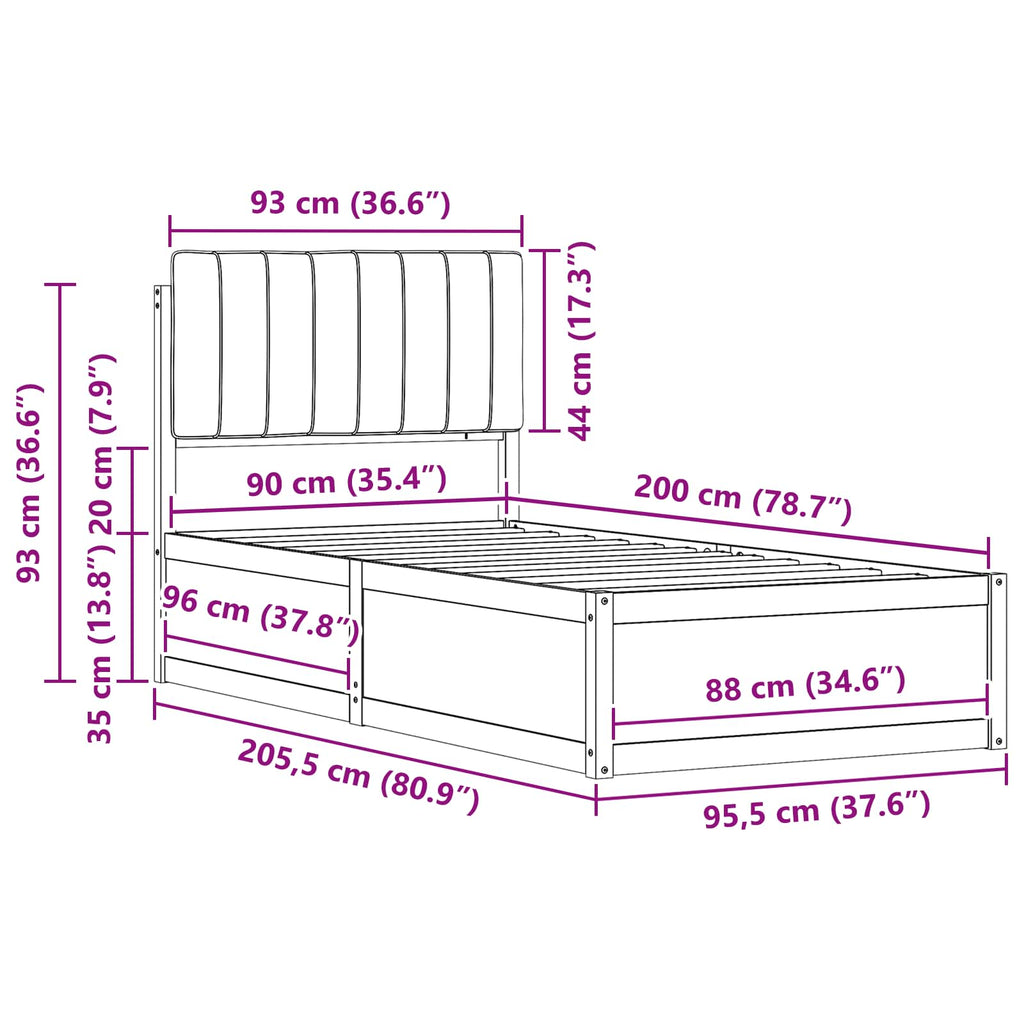 Bettgestell mit gepolstertem Kopfteil Hellgrau 90 x 200 cm