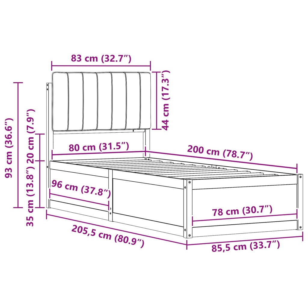 Bettgestell mit gepolstertem Kopfteil Taupe 80 x 200 cm