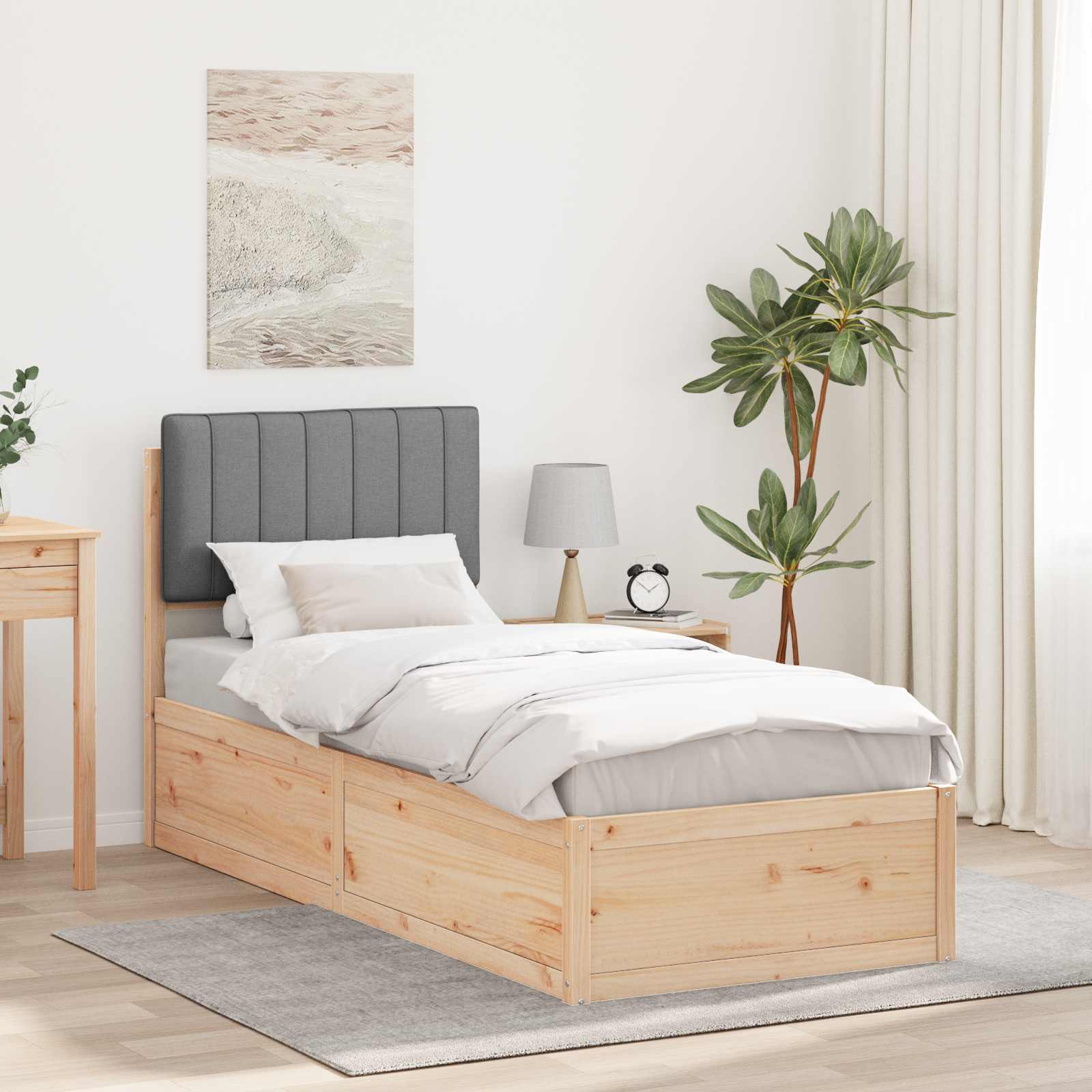 Bettgestell mit gepolstertem Kopfteil Hellgrau 75 x 190 cm