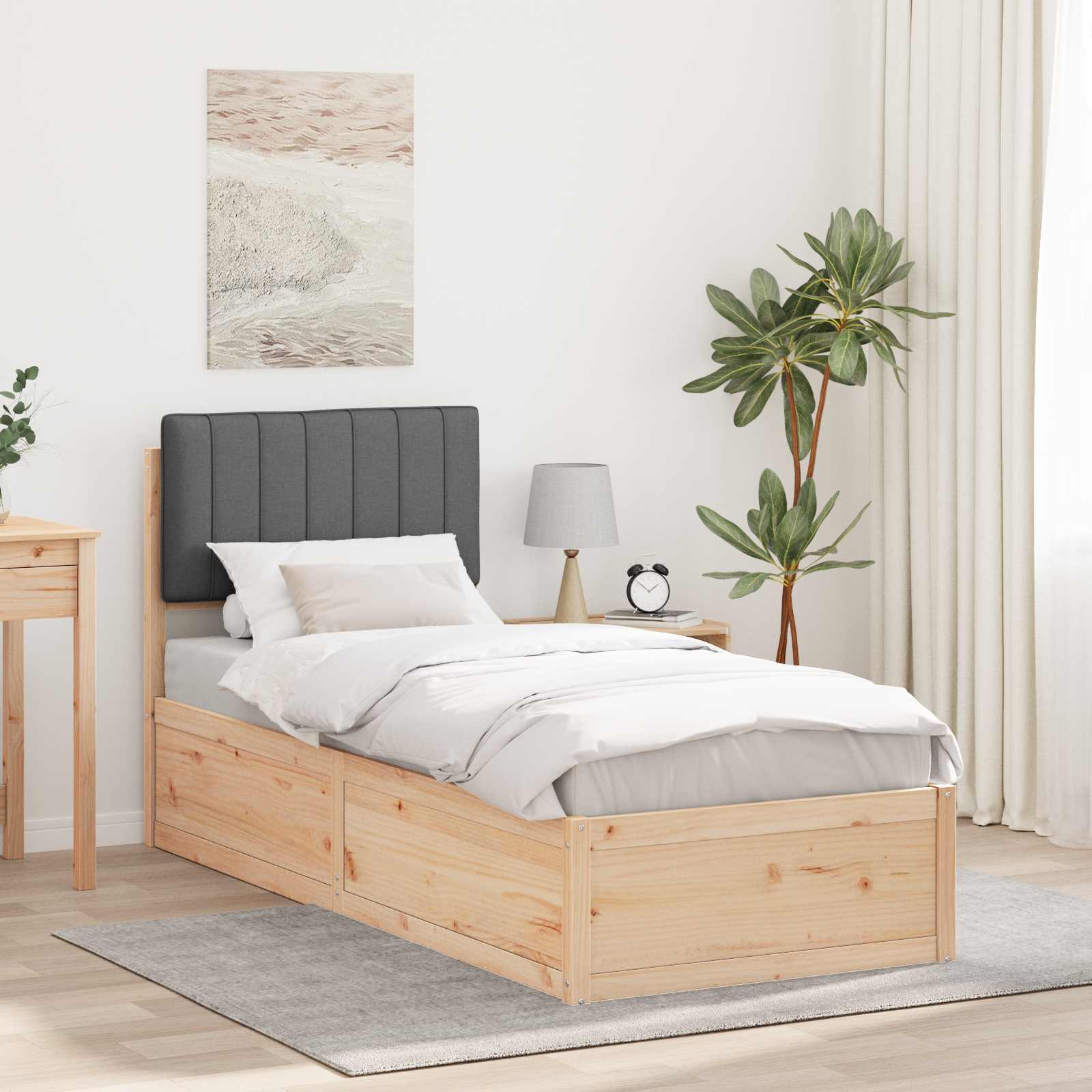 Bettgestell mit gepolstertem Kopfteil Dunkelgrau 75 x 190 cm