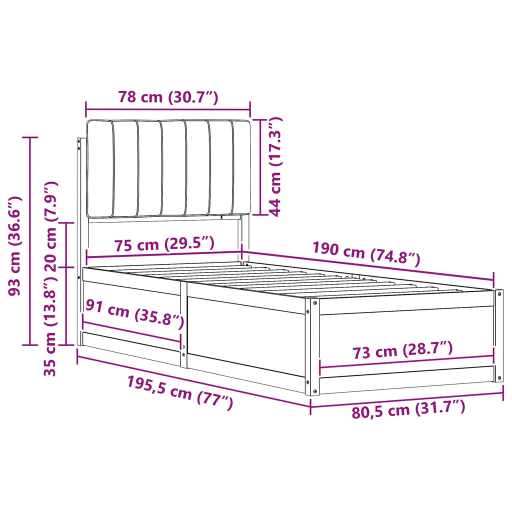 Bettgestell mit gepolstertem Kopfteil Dunkelgrau 75 x 190 cm