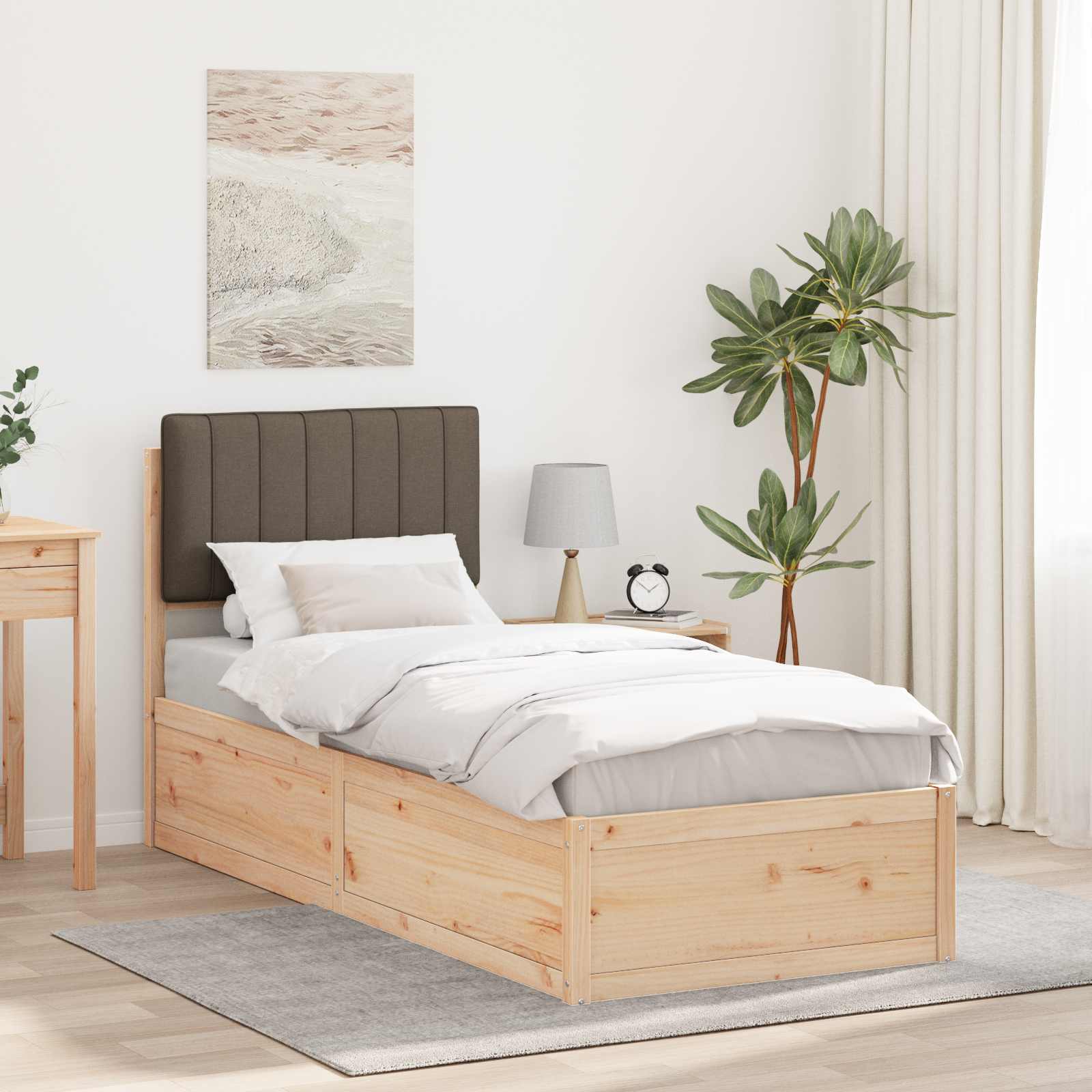 Bettgestell mit gepolstertem Kopfteil Taupe 75 x 190 cm