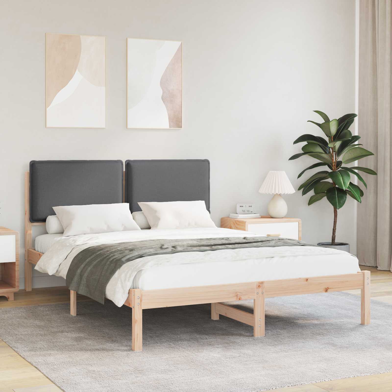 Bettgestell mit gepolstertem Kopfteil Dunkelgrau 140 x 190 cm