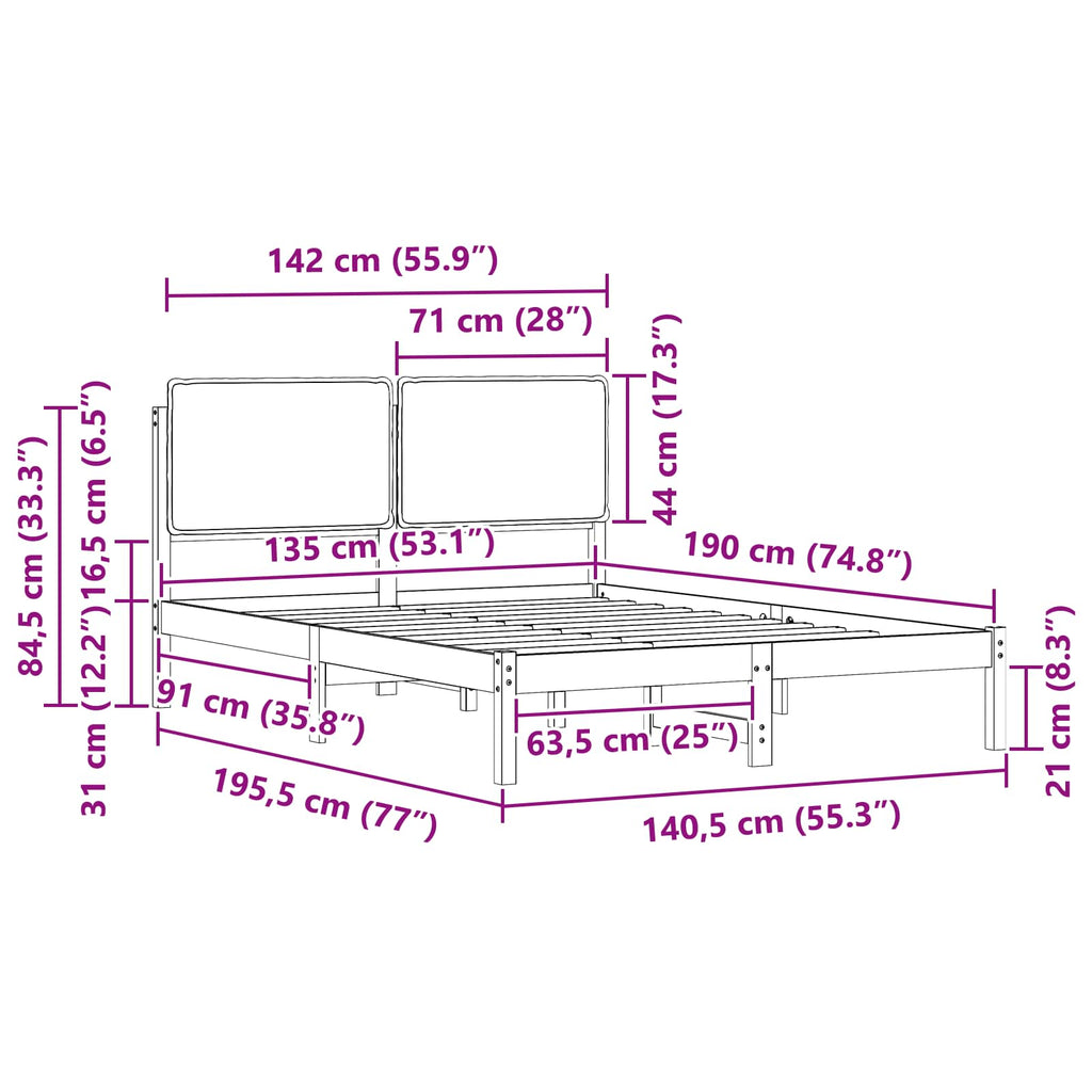 Bettgestell mit gepolstertem Kopfteil Hellgrau 135 x 190 cm