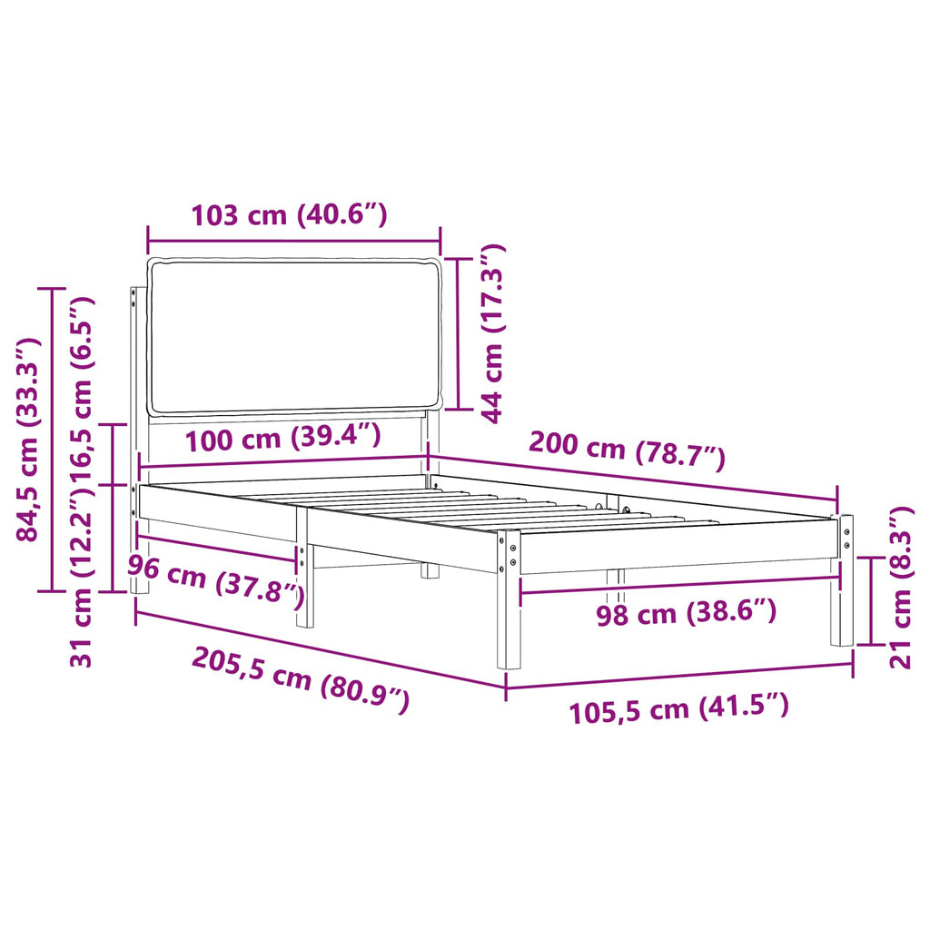 Bettgestell mit gepolstertem Kopfteil Dunkelgrau 100 x 200 cm
