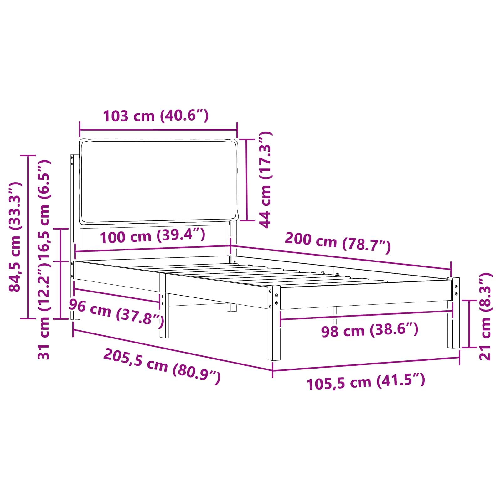 Bettgestell mit gepolstertem Kopfteil Taupe 100 x 200 cm