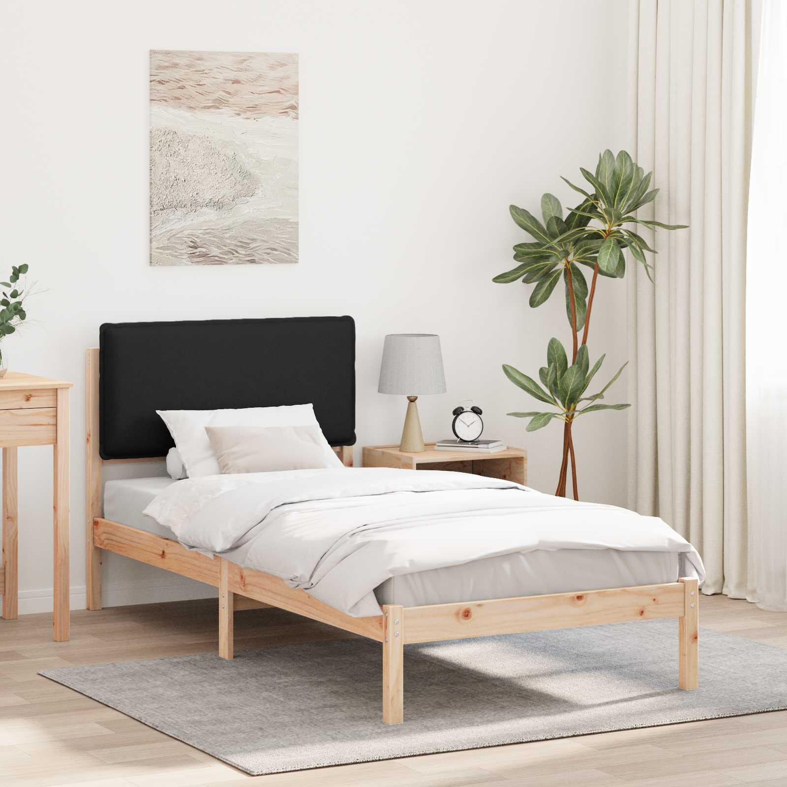 Bettgestell mit gepolstertem Kopfteil Schwarz 90 x 200 cm