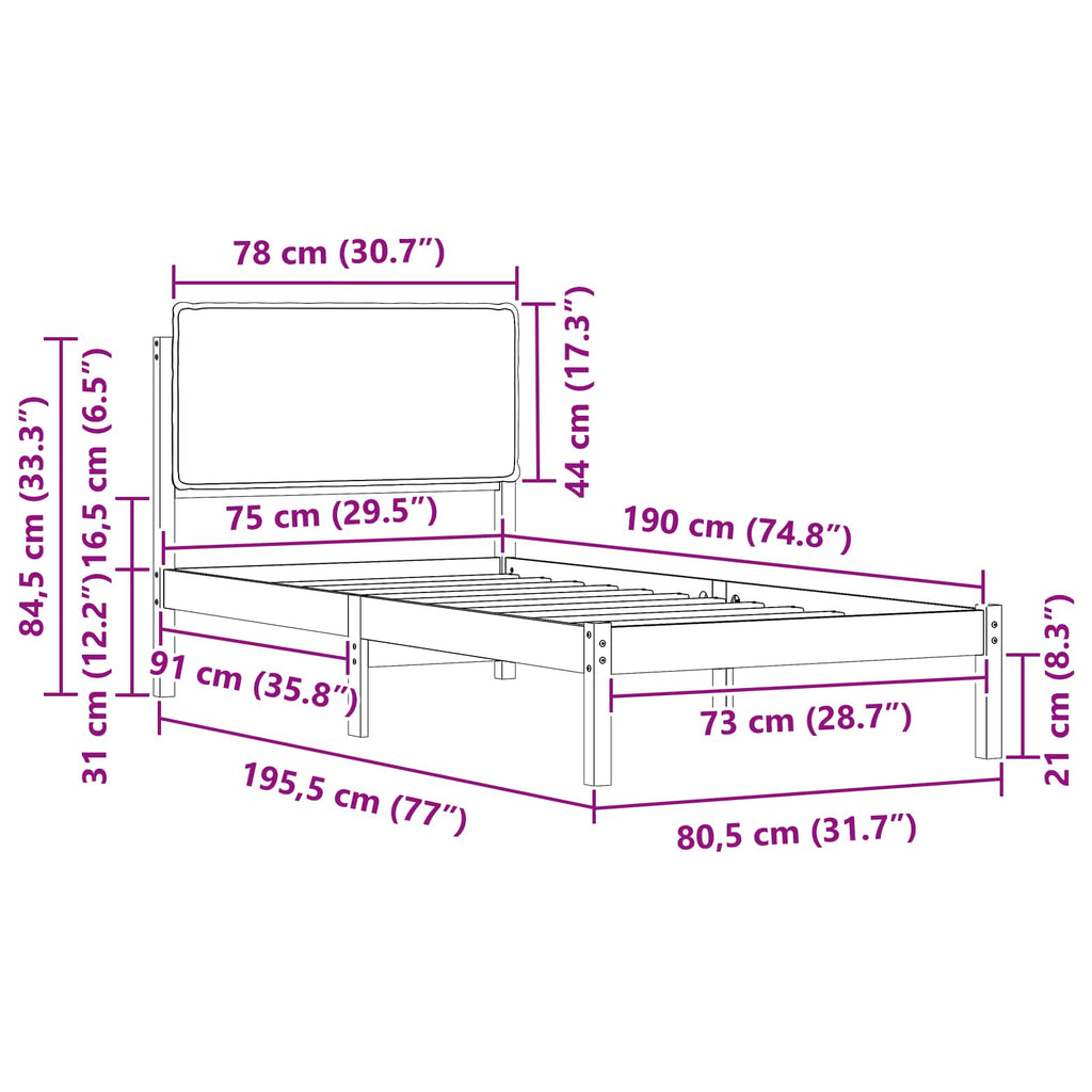 Bettgestell mit gepolstertem Kopfteil Dunkelgrau 75 x 190 cm