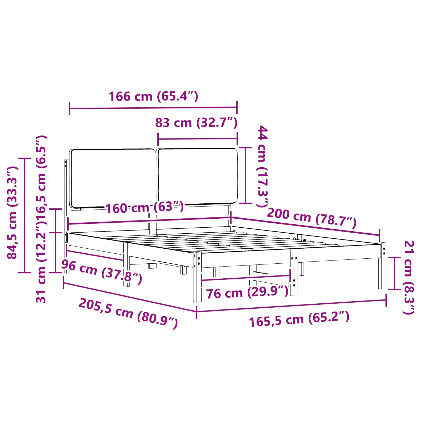 Bettgestell mit gepolstertem Kopfteil Schwarz 160 x 200 cm