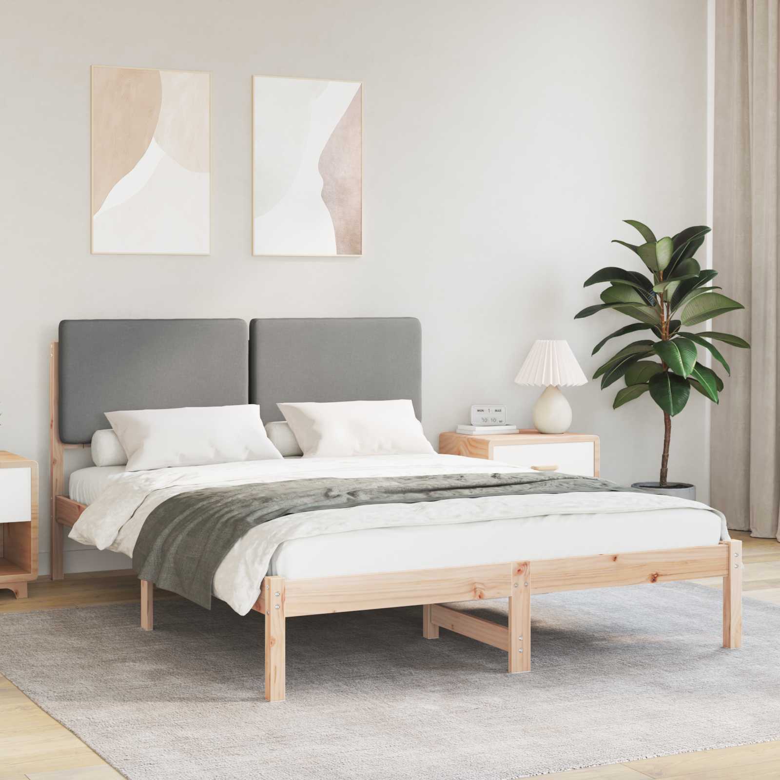 Bettgestell mit gepolstertem Kopfteil Hellgrau 140 x 200 cm