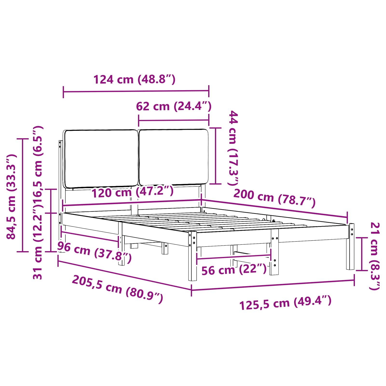 Bettgestell mit gepolstertem Kopfteil Dunkelgrau 120 x 200 cm