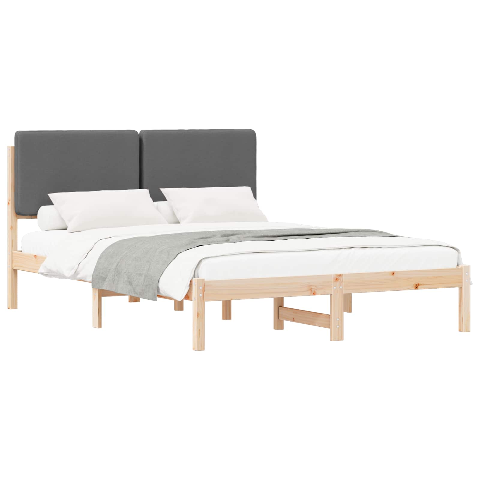 Bettgestell mit gepolstertem Kopfteil Dunkelgrau 140 x 190 cm