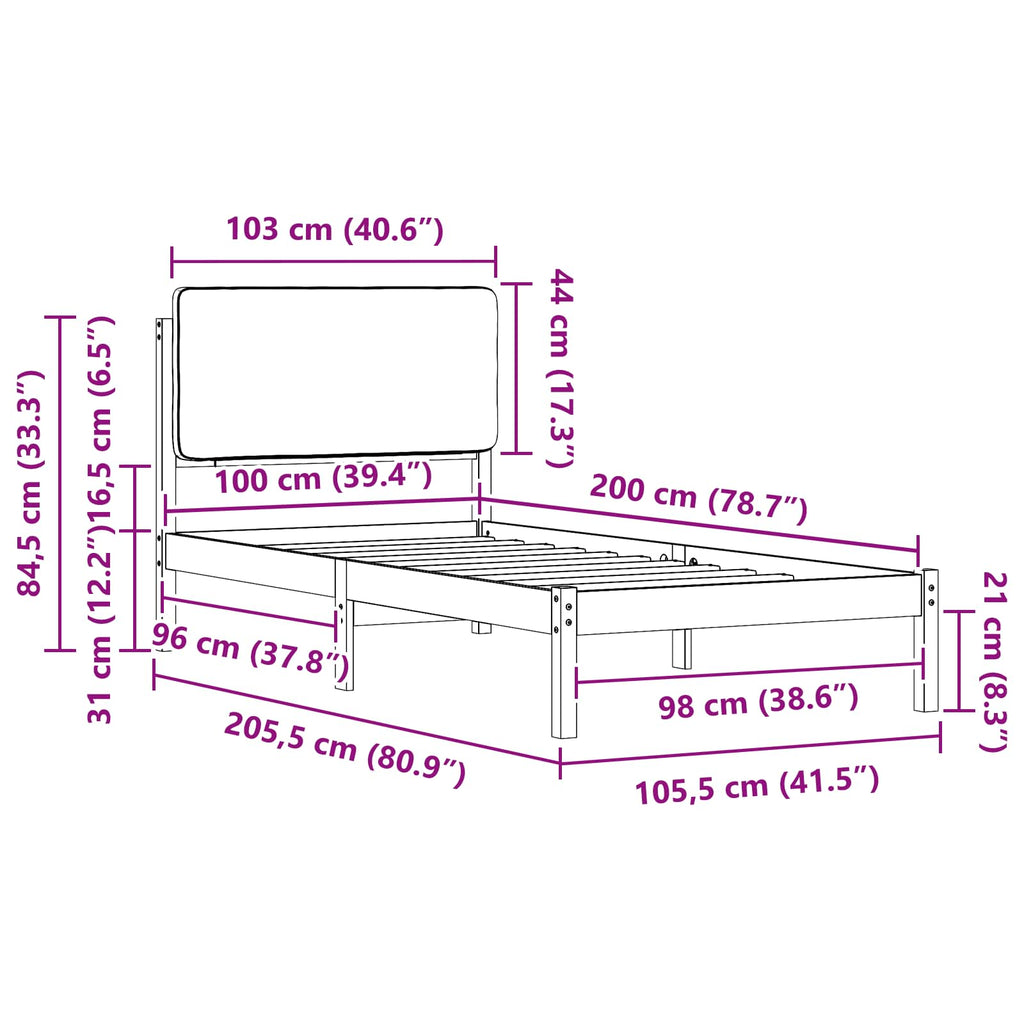 Bettgestell mit gepolstertem Kopfteil Schwarz 100 x 200 cm