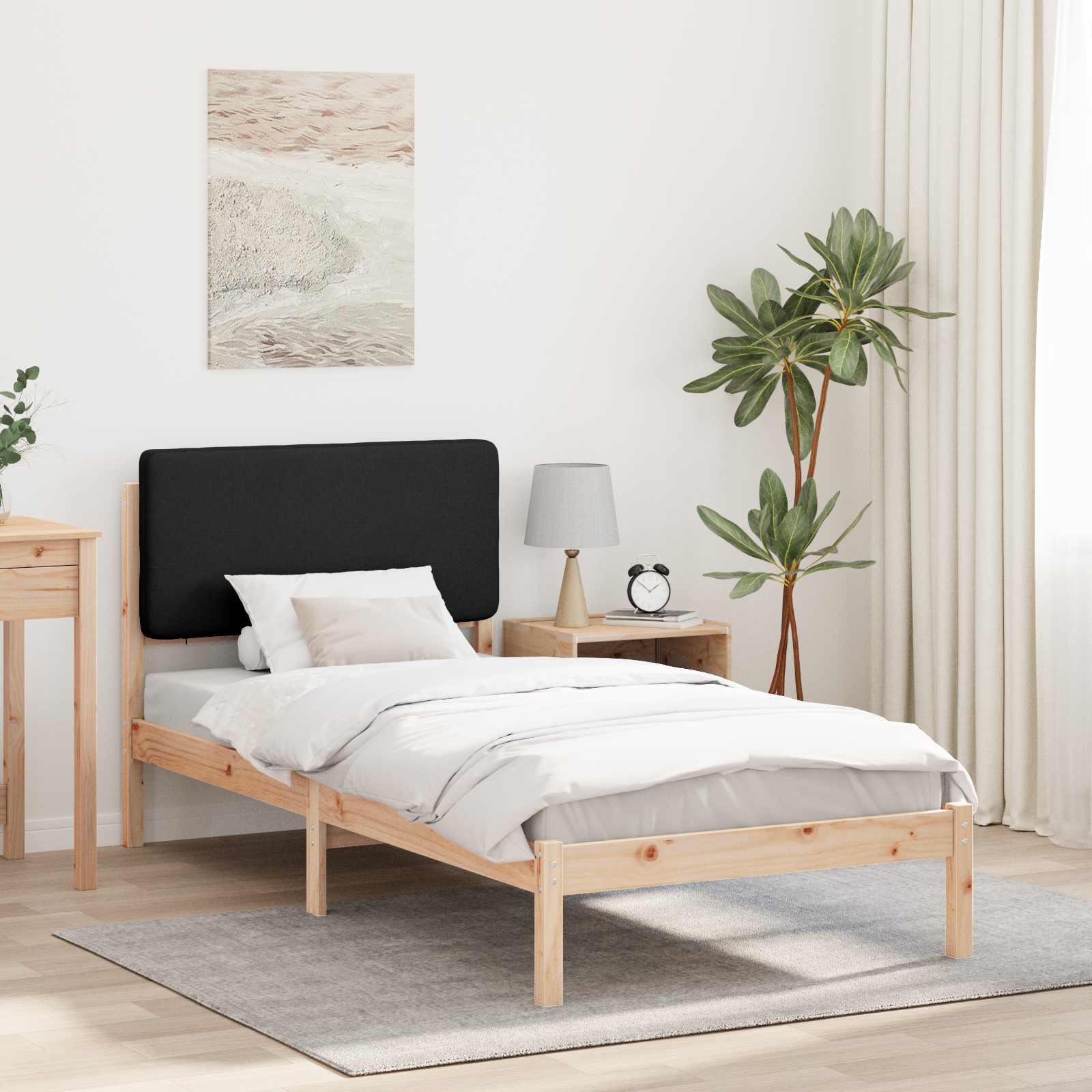 Bettgestell mit gepolstertem Kopfteil Schwarz 90 x 190 cm