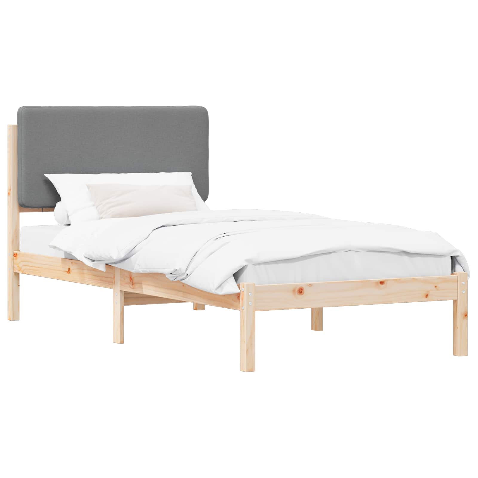 Bettgestell mit gepolstertem Kopfteil Hellgrau 75 x 190 cm