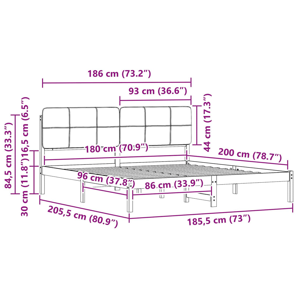 Bettgestell mit gepolstertem Kopfteil Schwarz 180 x 200 cm