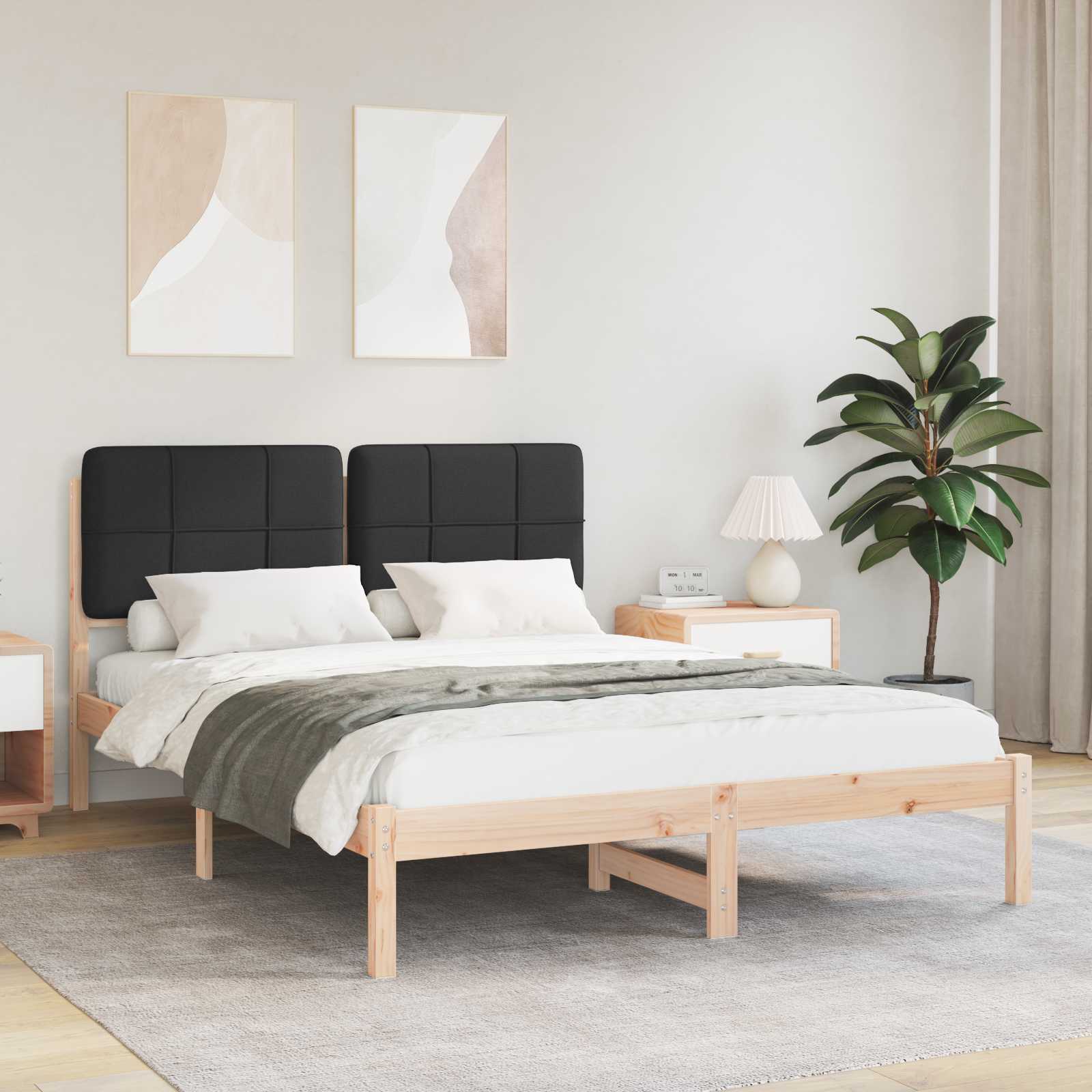 Bettgestell mit gepolstertem Kopfteil Schwarz 140 x 190 cm