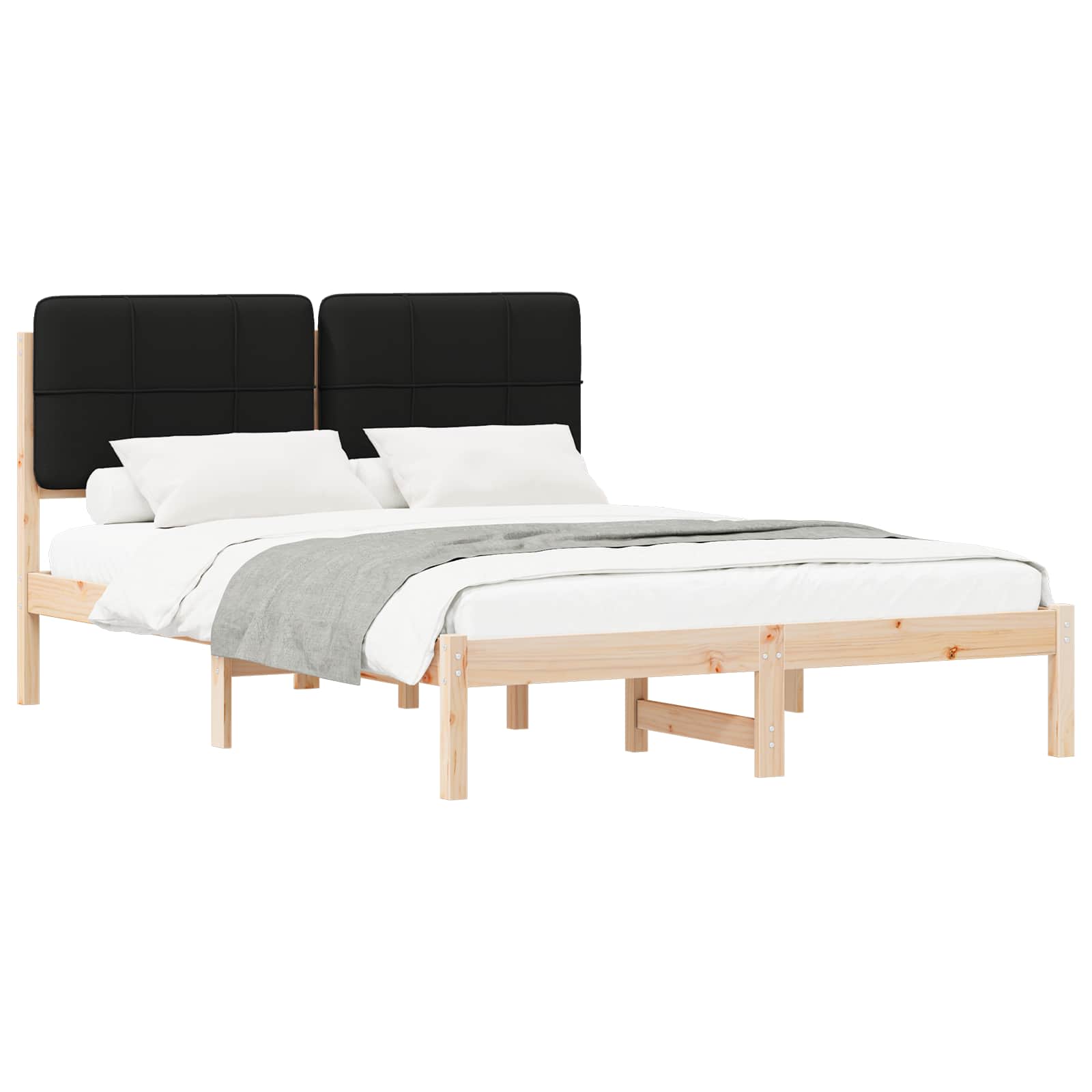Bettgestell mit gepolstertem Kopfteil Schwarz 140 x 190 cm