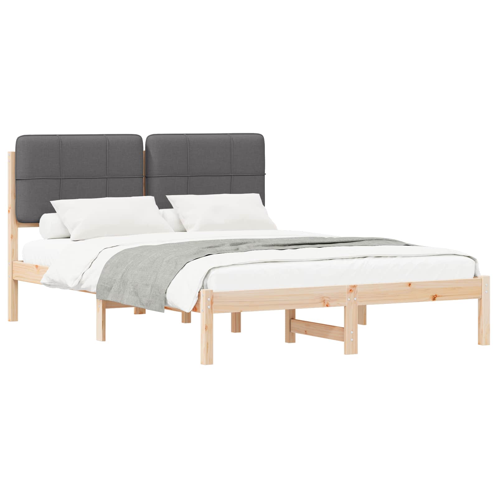 Bettgestell mit gepolstertem Kopfteil Dunkelgrau 135 x 190 cm