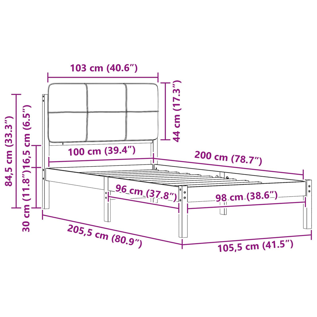Bettgestell mit gepolstertem Kopfteil Schwarz 100 x 200 cm