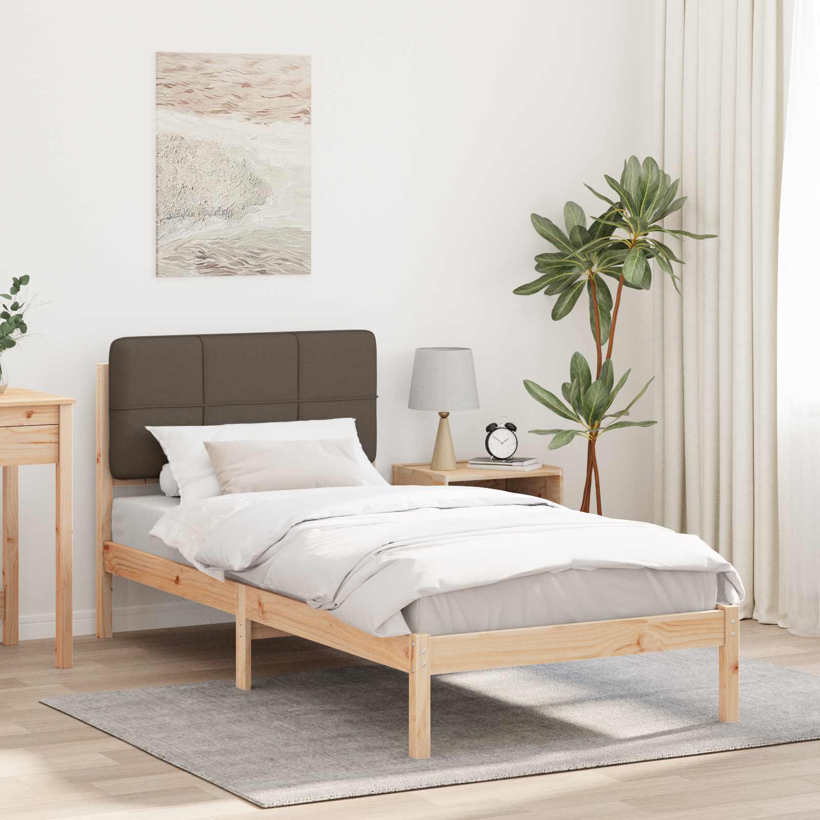 Bettgestell mit gepolstertem Kopfteil Taupe 90 x 200 cm
