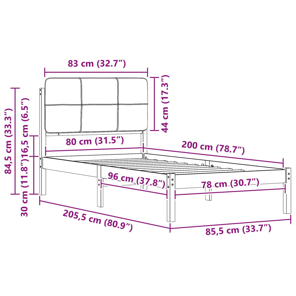 Bettgestell mit gepolstertem Kopfteil Schwarz 80 x 200 cm
