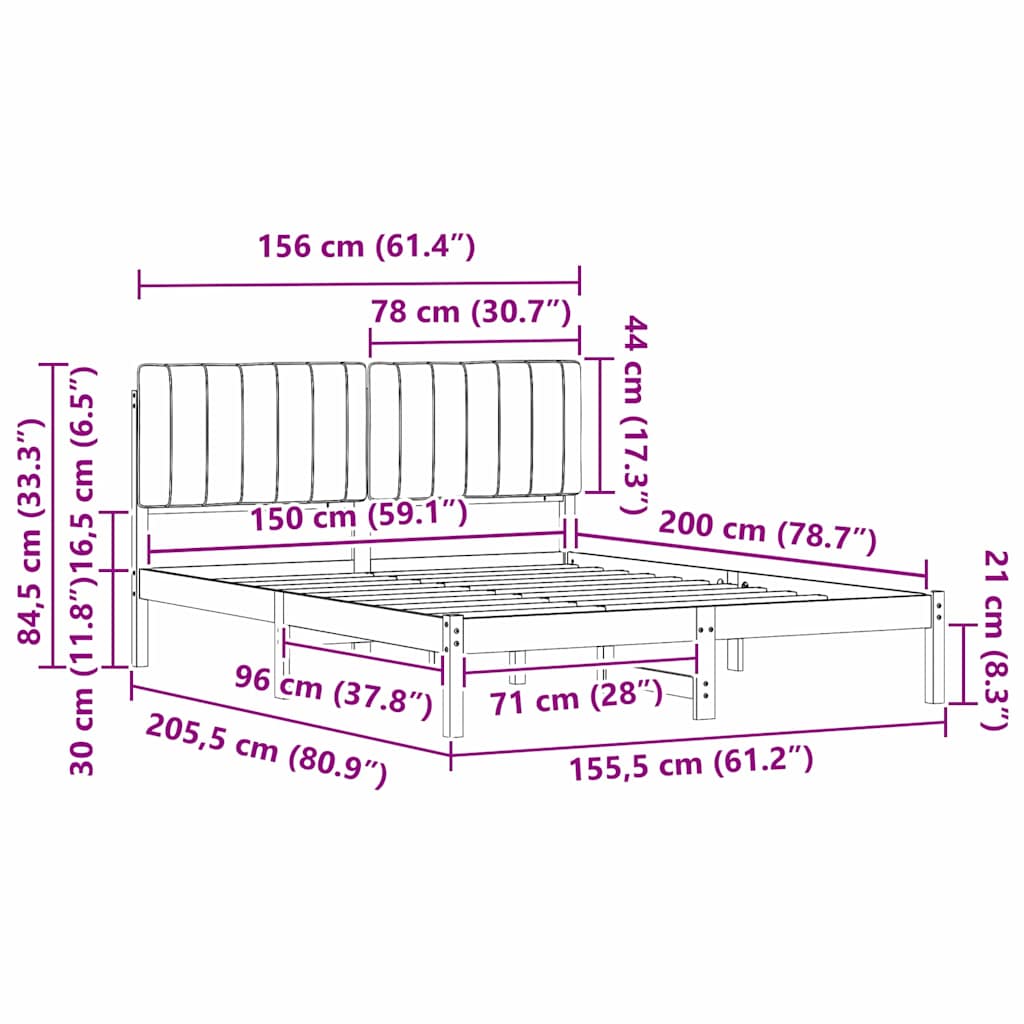Bettgestell mit gepolstertem Kopfteil Hellgrau 150 x 200 cm