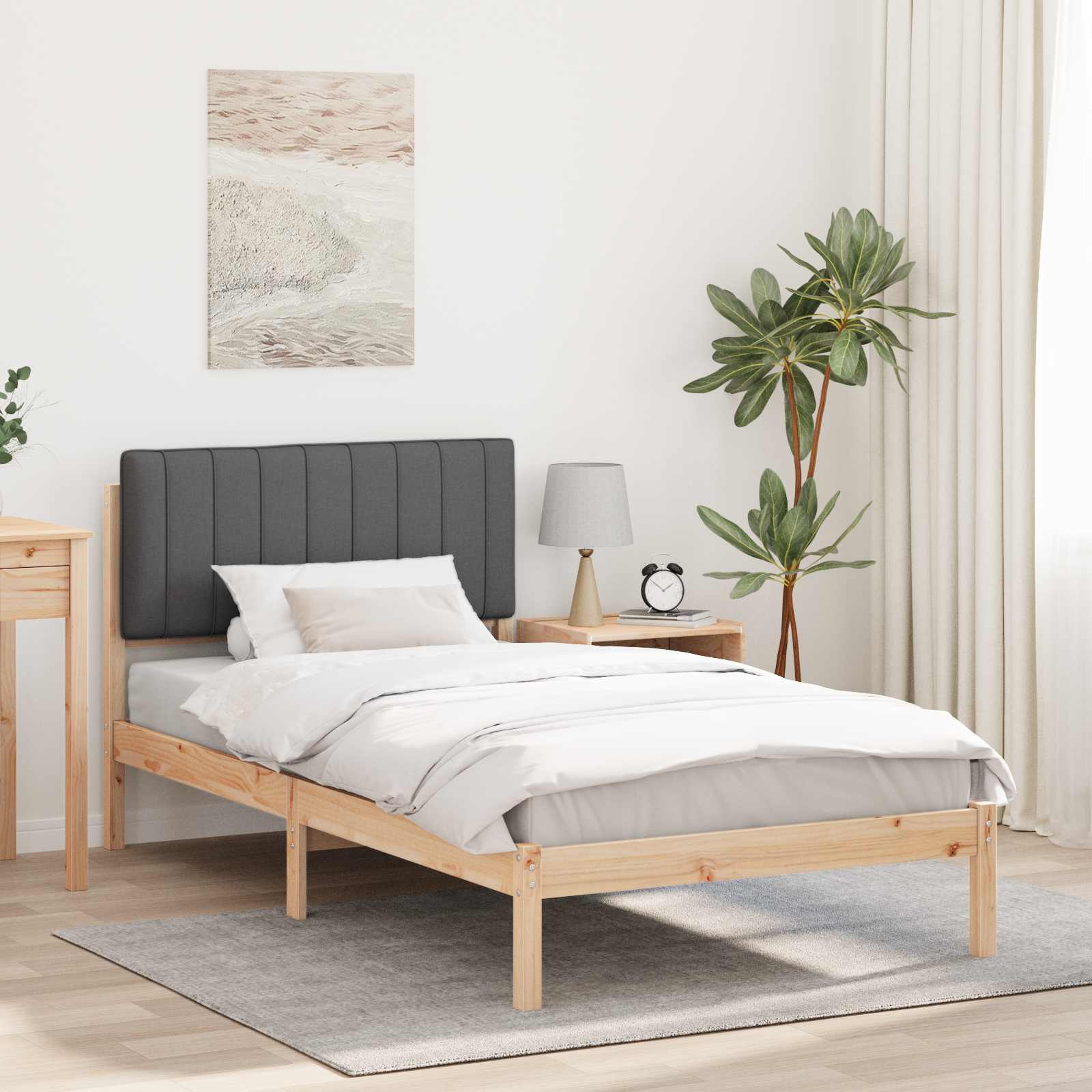 Bettgestell mit gepolstertem Kopfteil Dunkelgrau 100 x 200 cm