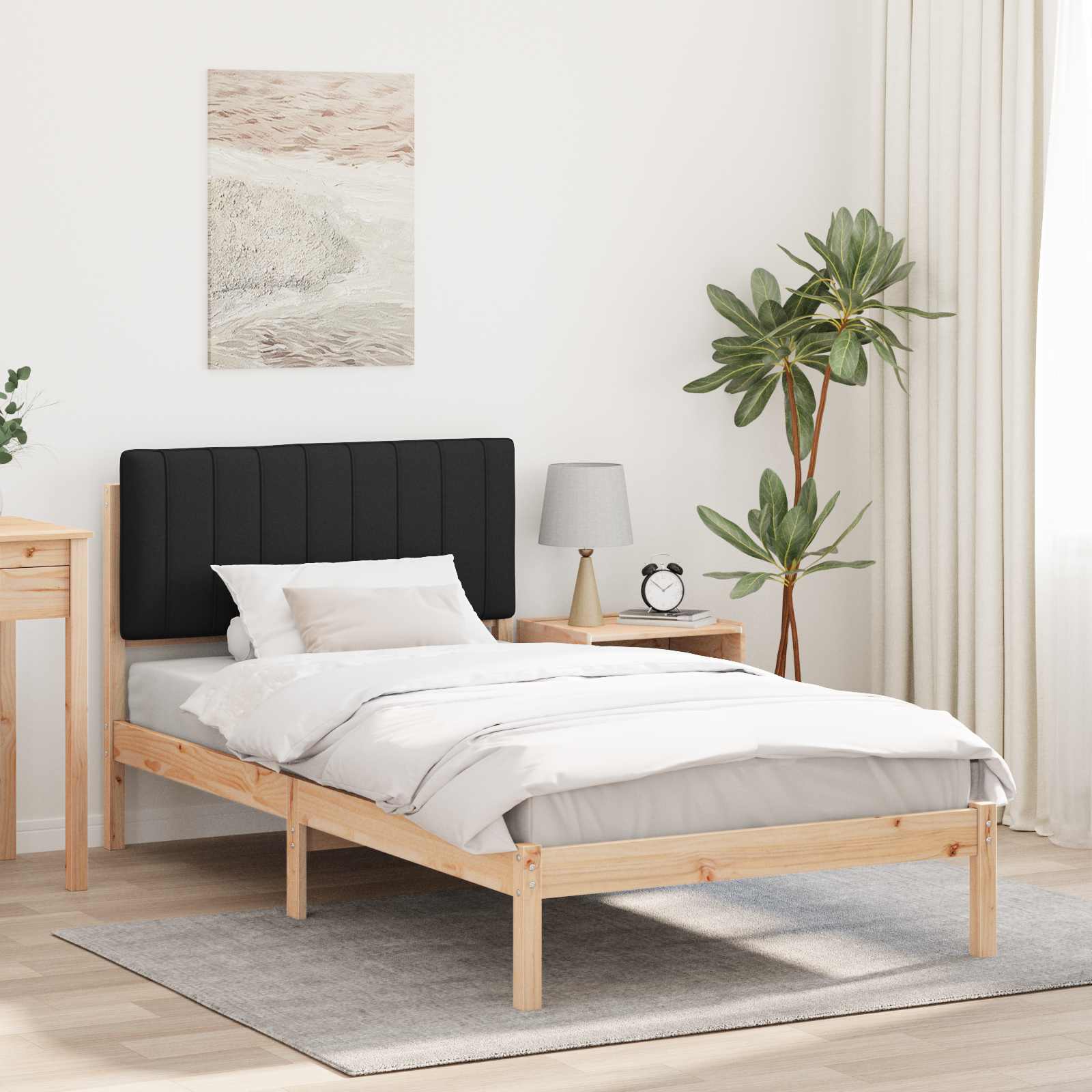 Bettgestell mit gepolstertem Kopfteil Schwarz 100 x 200 cm