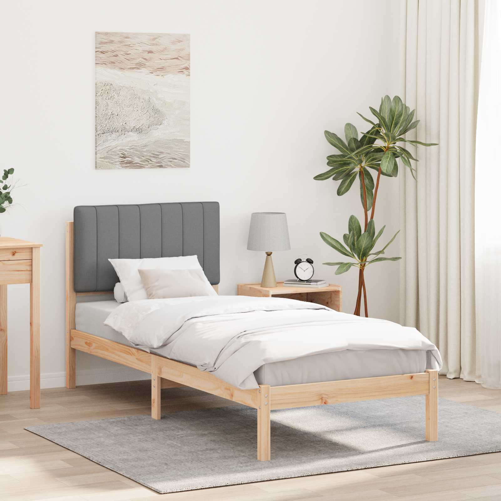 Bettgestell mit gepolstertem Kopfteil Hellgrau 75 x 190 cm