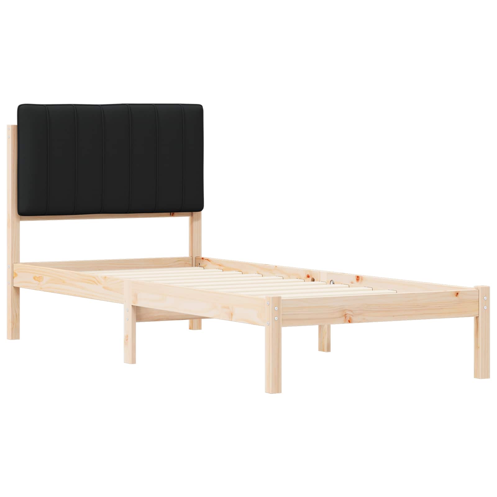 Bettgestell mit gepolstertem Kopfteil Schwarz 75 x 190 cm