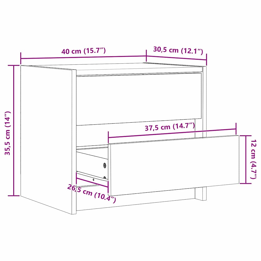Nachttische 2 pcs Wachsbraun 40 x 30.5 x 35.5 cm Kiefernholz