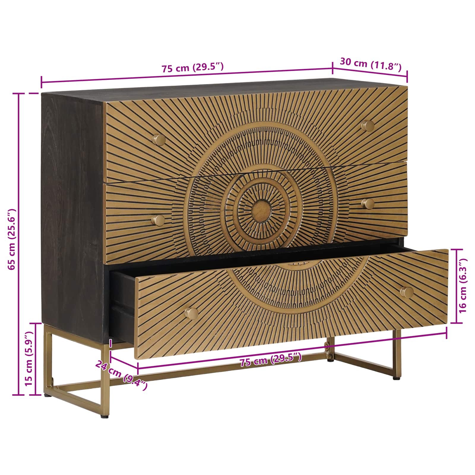 Schubladenschrank mit Schubladen Messing 75 x 30 x 65 cm
