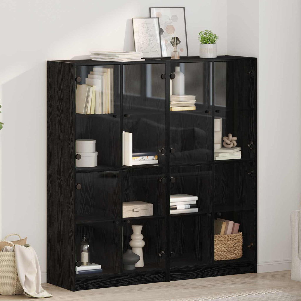 Highboard 2 pcs Schwarz Eichen-Optik 68 x 37 x 142 cm