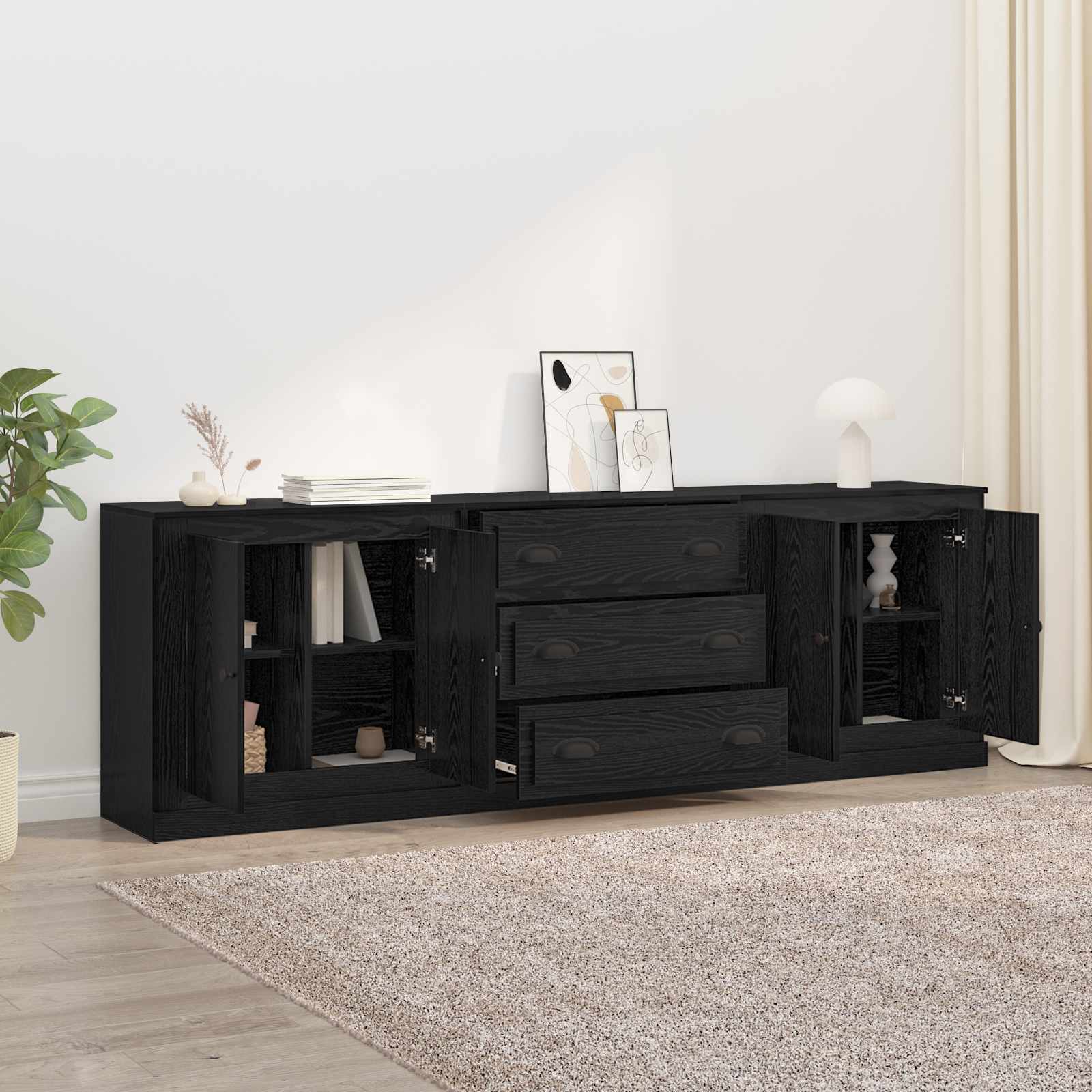 Sideboards 3 pcs Schwarze Eiche 210 x 35,5 x 67,5 cm