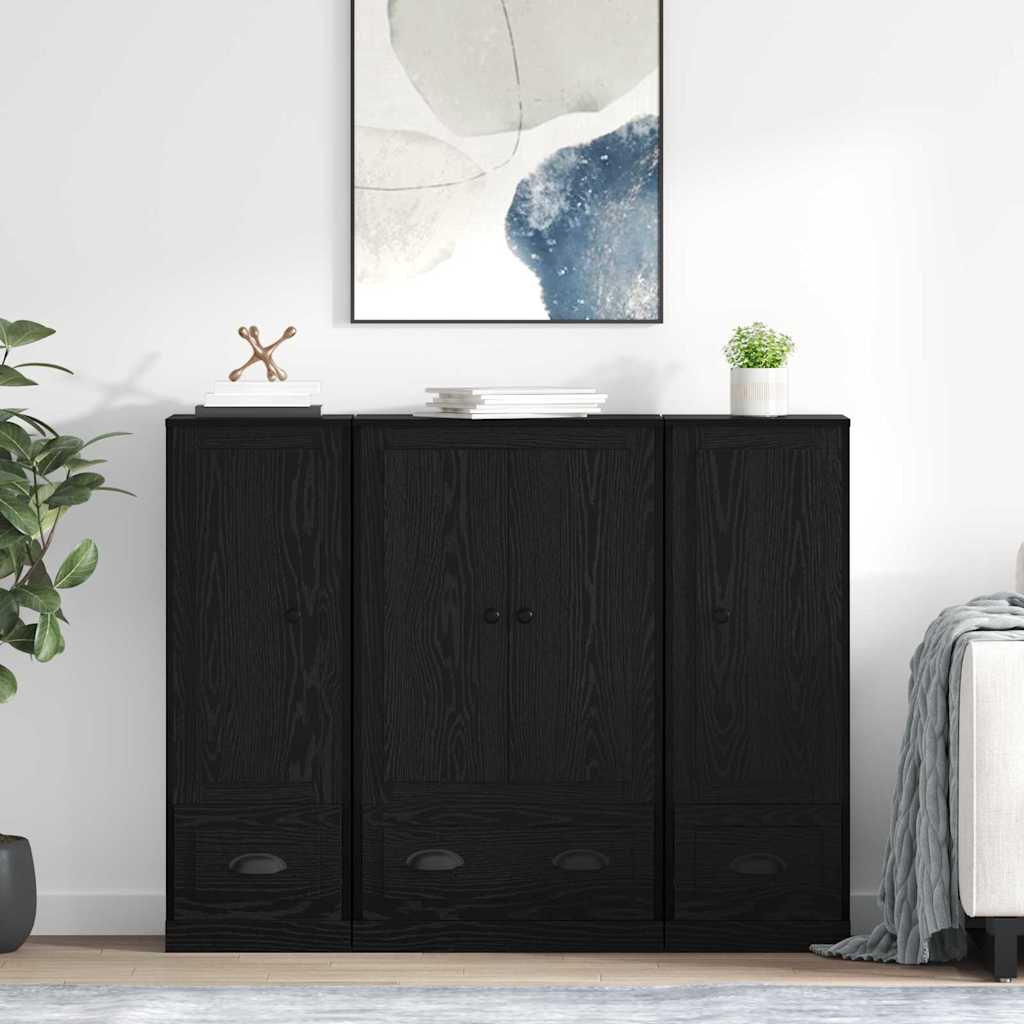 Highboard 3 pcs Schwarz Eichen-Optik Holzwerkstoff