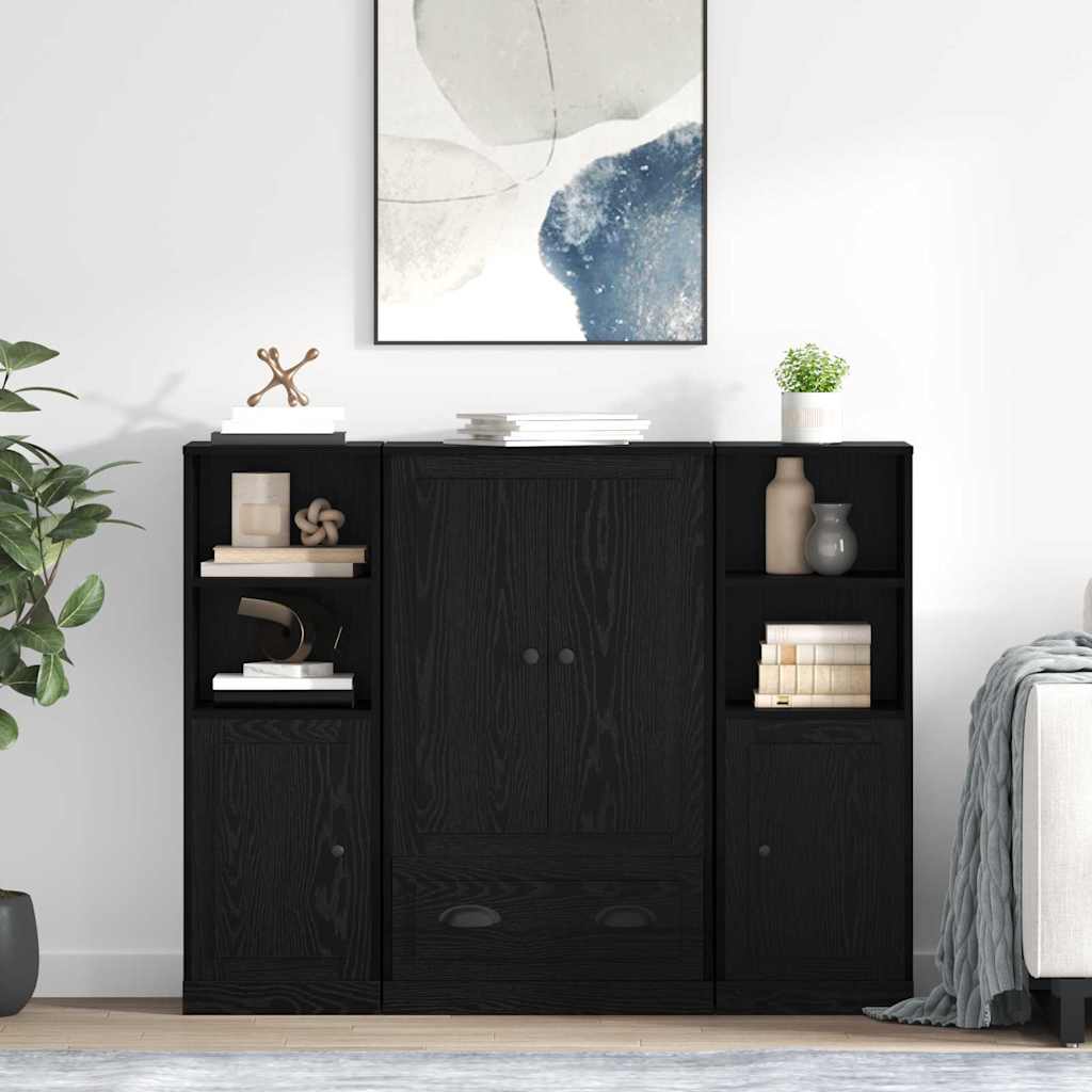 Highboard 3 pcs Schwarz Eichen-Optik Holzwerkstoff