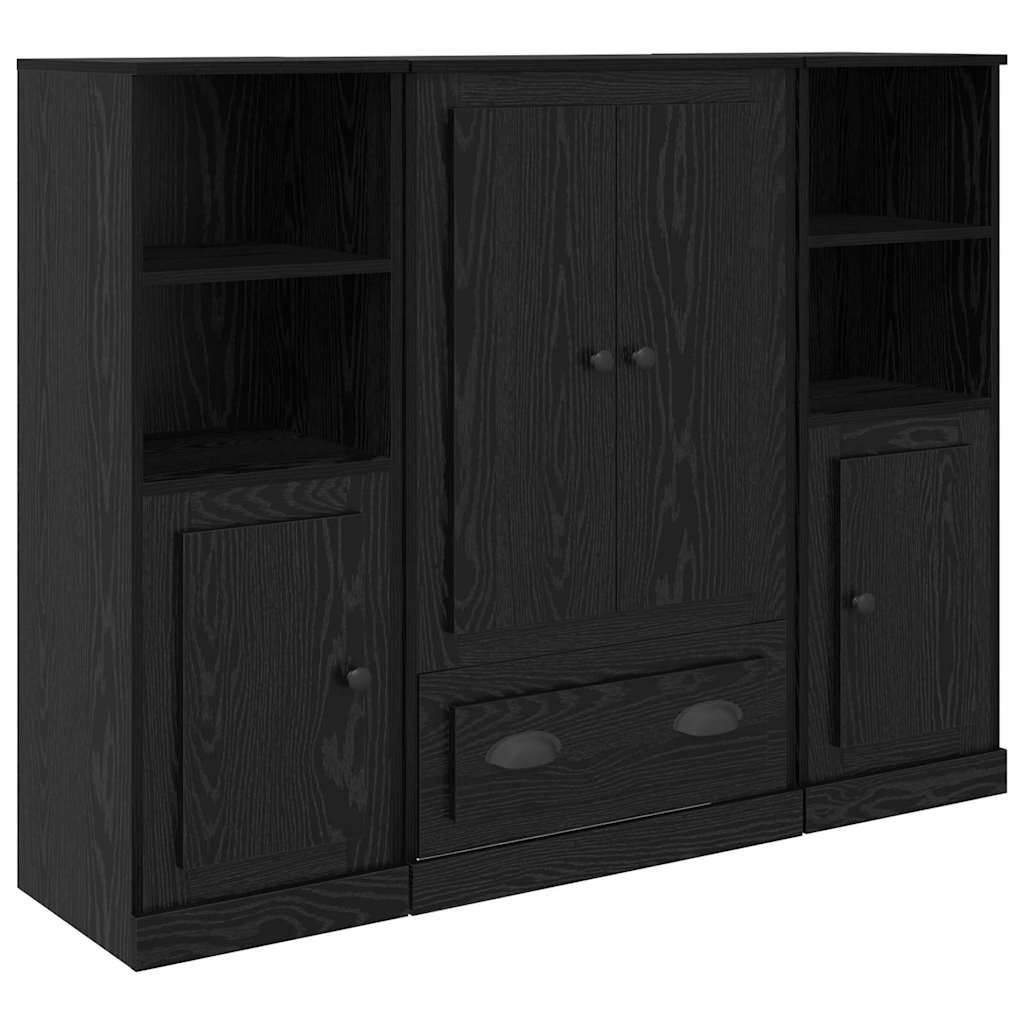 Highboard 3 pcs Schwarz Eichen-Optik Holzwerkstoff