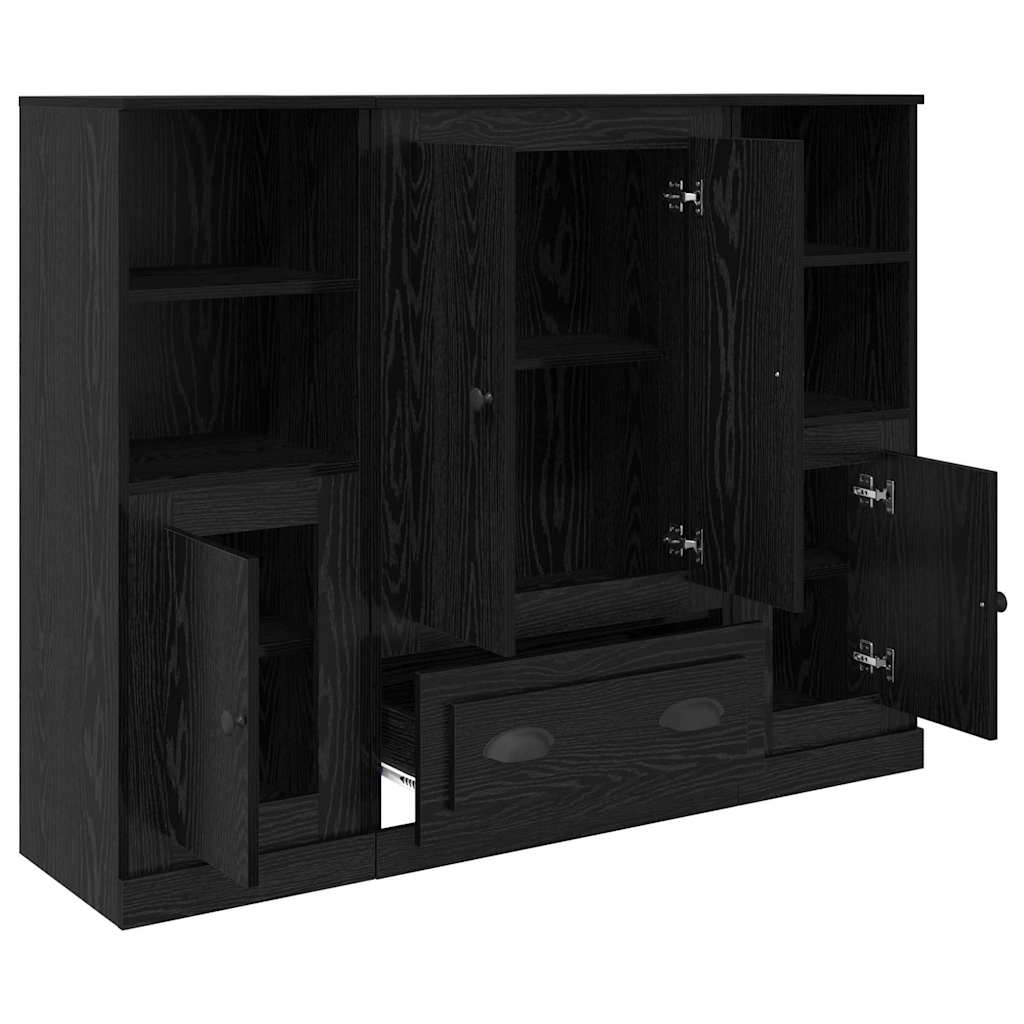 Highboard 3 pcs Schwarz Eichen-Optik Holzwerkstoff