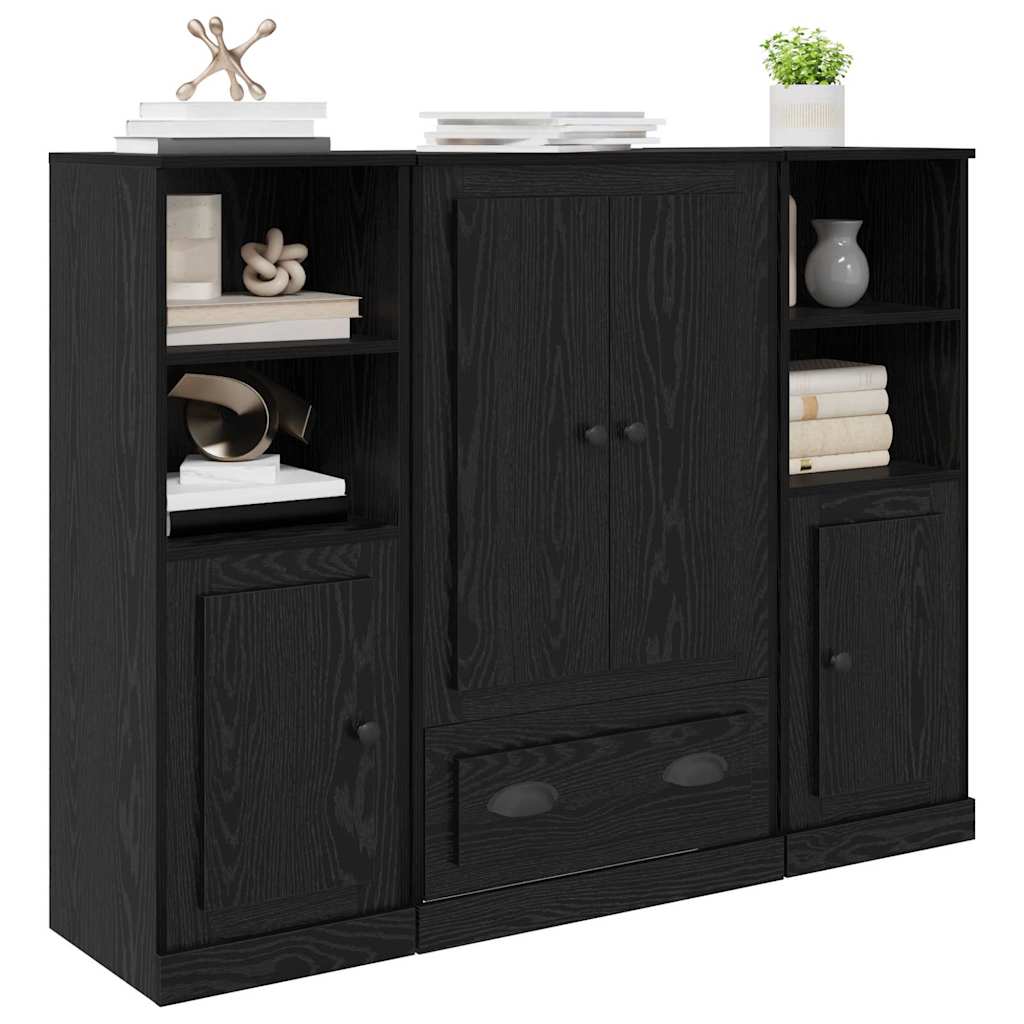 Highboard 3 pcs Schwarz Eichen-Optik Holzwerkstoff