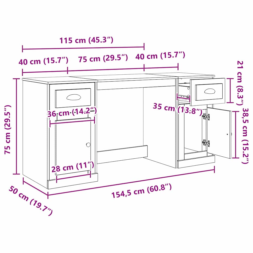 Schreibtisch mit Schrank mit Tür Altholz 154,5 x 50 x 75 cm