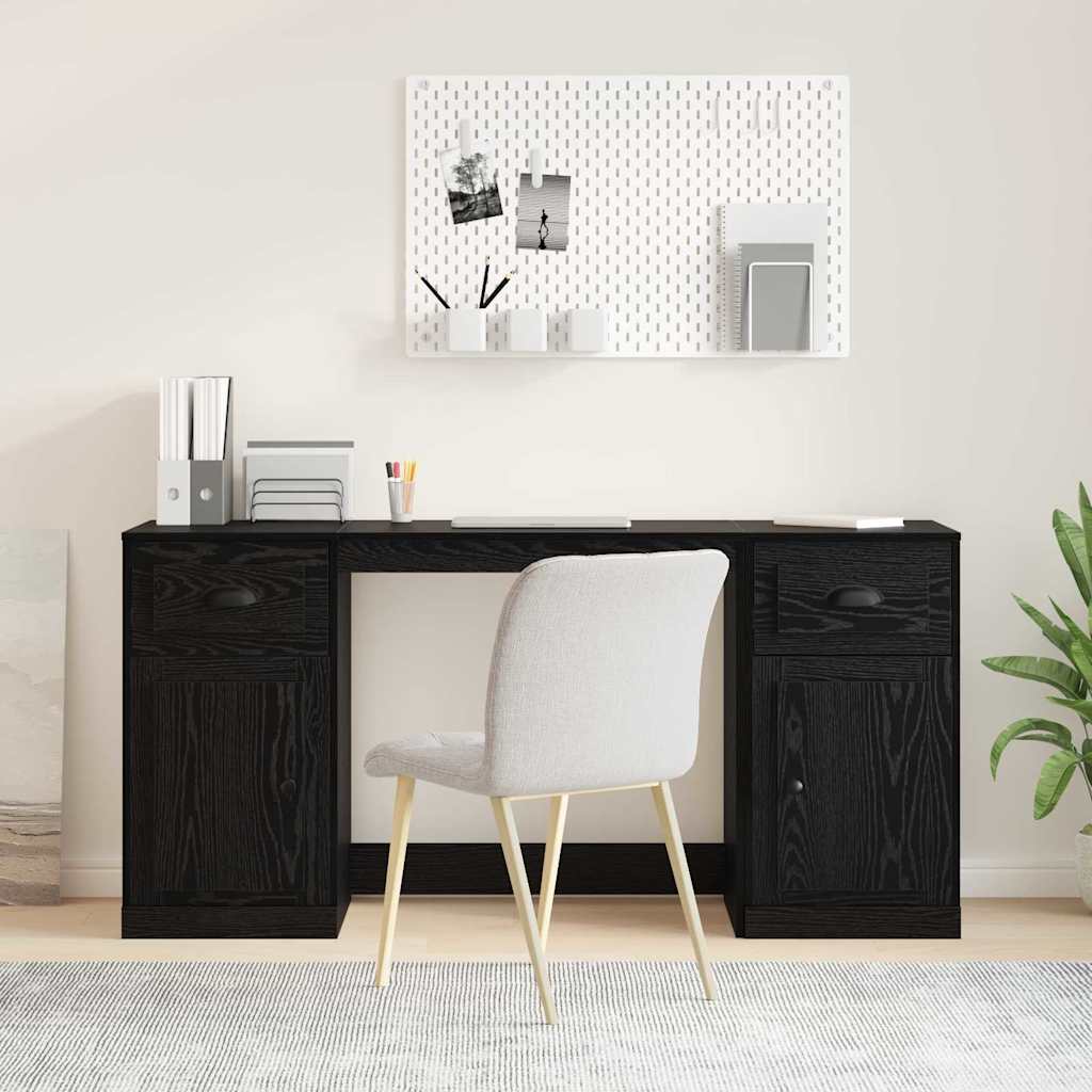 Schreibtisch mit Schrank mit Schubladen Schwarz Eichen-Optik