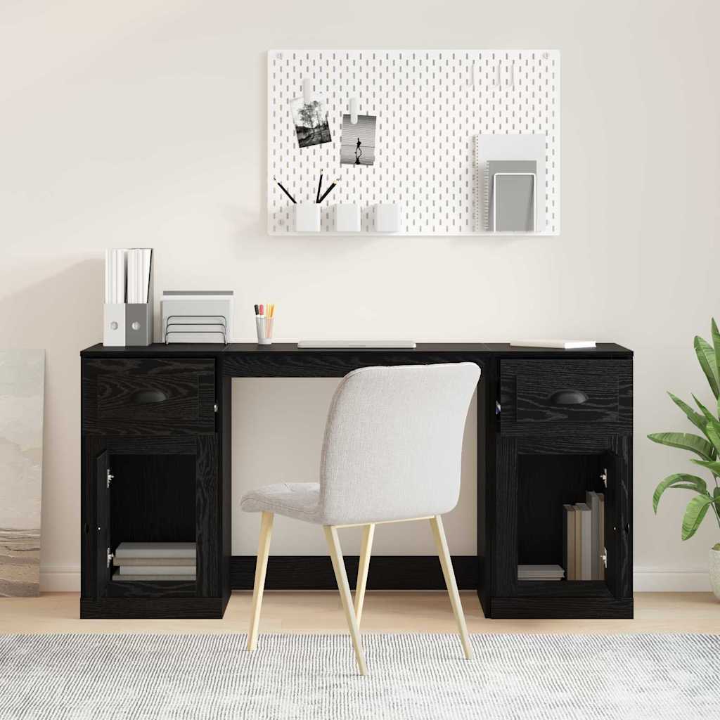 Schreibtisch mit Schrank mit Schubladen Schwarz Eichen-Optik