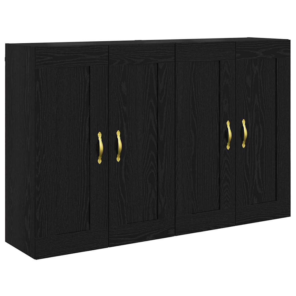 Wandmontierter Schrank 2 pcs Schwarz Eichen-Optik Holzwerkstoff